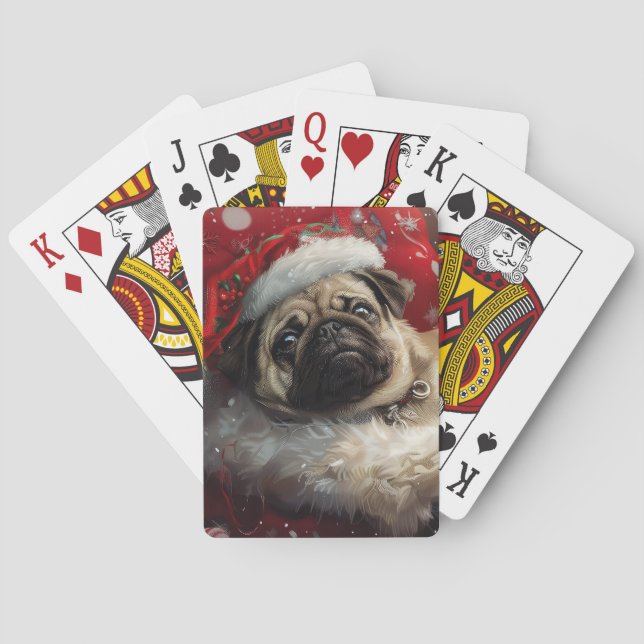 Baraja De Cartas Festividad de los Navidades de perro de pug (Reverso)