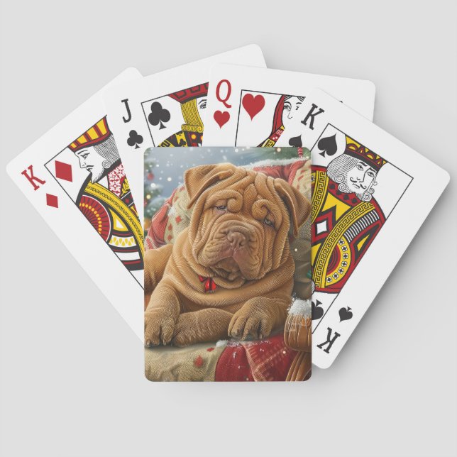 Baraja De Cartas Festividad de los Navidades de perro de Shar Pei (Reverso)
