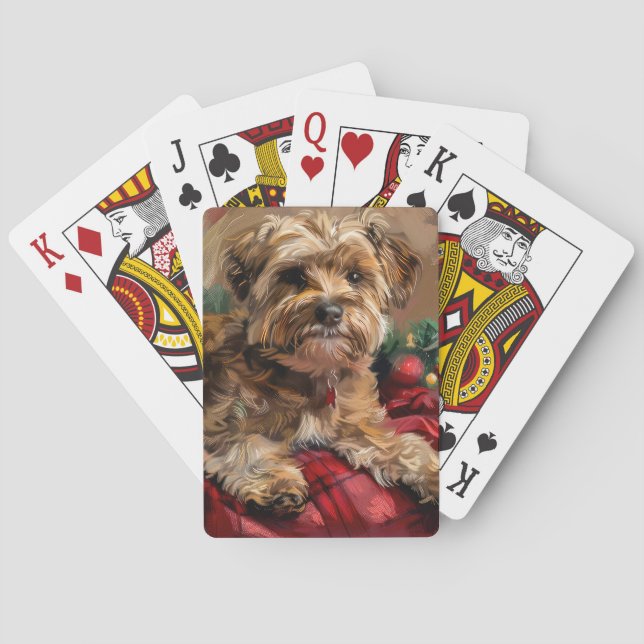 Baraja De Cartas Festividad de Navidades de perro de Yorkipoo (Reverso)