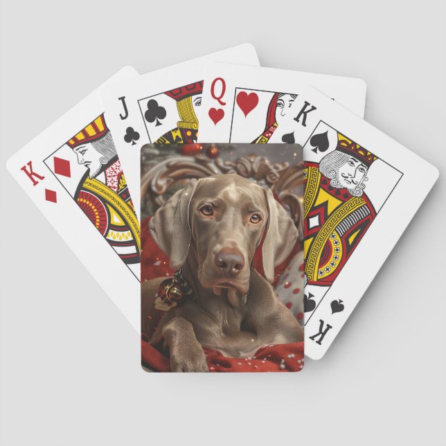 Baraja De Cartas Festividad navideña del perro de Weimaraner (Reverso)