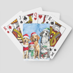 Baraja De Cartas Fiesta de Patas Nevadas Navideñas Mascotas Acuarel