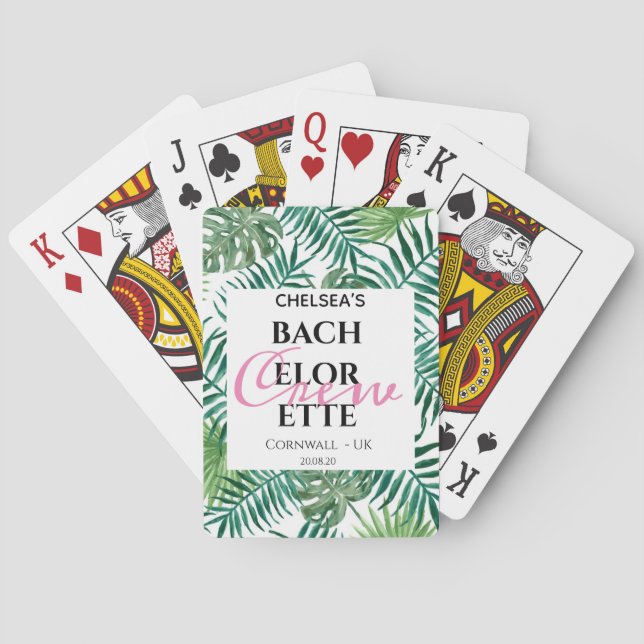 Baraja De Cartas Fiesta de Soltera Floral Tropical Verde (Reverso)