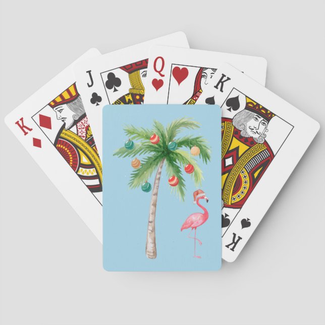 Baraja De Cartas Fiesta Flamingo del Árbol de Palma Tropical (Reverso)