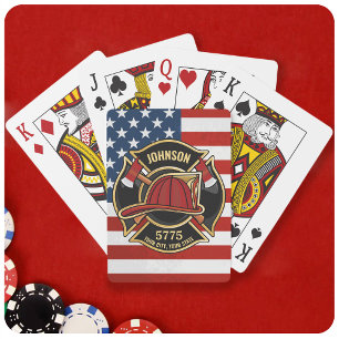 Baraja De Cartas Firefighter Fire Rescue Department USA Flag Custom