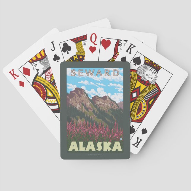 Baraja De Cartas Fireweed y montañas - Seward, Alaska (Reverso)