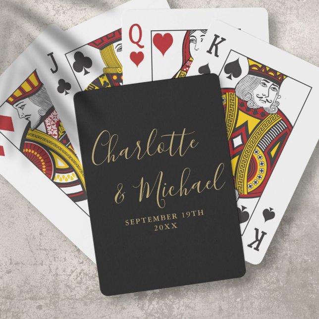 Baraja De Cartas Firma en negro y dorado (Black And Gold Signature Script Playing Cards)