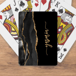 Baraja De Cartas Firma Personalizada Agata Negra Dorada
