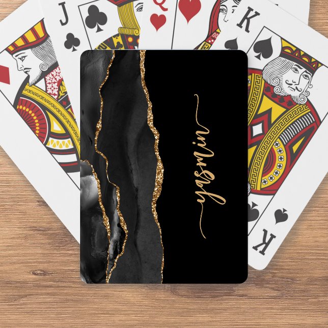 Baraja De Cartas Firma Personalizada Agata Negra Dorada (Subido por el creador)