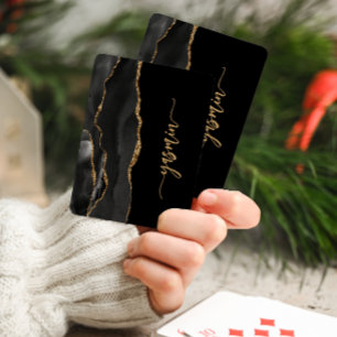Baraja De Cartas Firma Personalizada Agata Negra Dorada