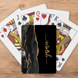 Baraja De Cartas Firma Personalizada Agata Negra y Dorada