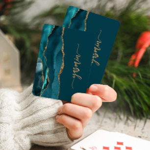 Baraja De Cartas Firma Personalizada Amatista Azul Teal Dorado