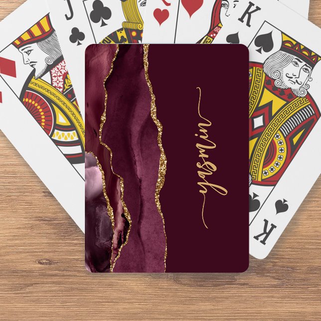 Baraja De Cartas Firma Personalizada Burdeos Ágata Dorada (Subido por el creador)
