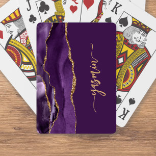 Baraja De Cartas Firma personalizada de ónix púrpura y oro