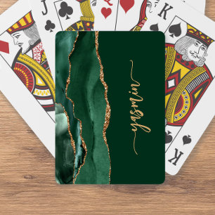 Baraja De Cartas Firma Personalizada Esmeralda Verde Oro Ágata