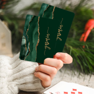 Baraja De Cartas Firma Personalizada Esmeralda Verde Oro Ágata