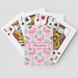 Baraja De Cartas Flamenco Rosa con Hojas Tropicales Personalizado 