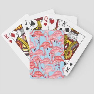 Baraja De Cartas Flamencos rosados brillantes en azul
