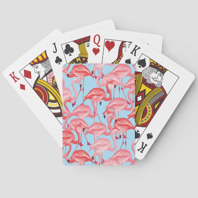 Baraja De Cartas Flamencos rosados brillantes en azul (Reverso)