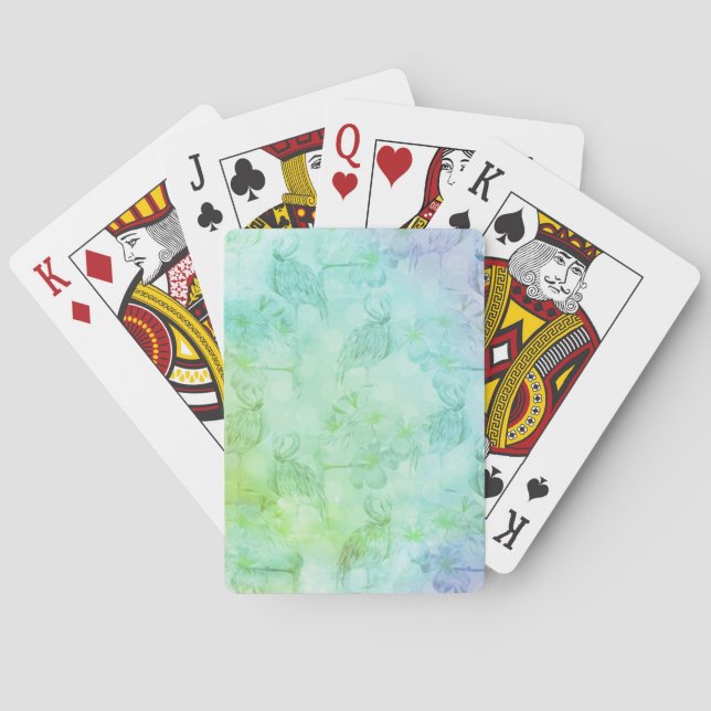 Baraja De Cartas Flamencos Verde Azul y Hibisco (Reverso)