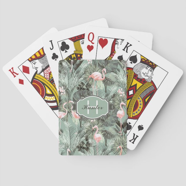 Baraja De Cartas Flamingo Orquídea Patrón Tropical ID868 (Reverso)