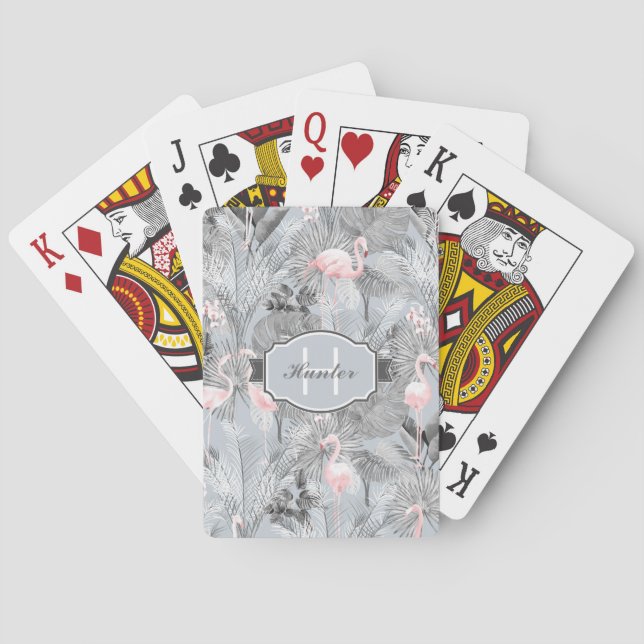 Baraja De Cartas Flamingo Orquídea Trópico Patrón Gris ID868 (Reverso)