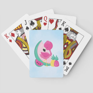 Baraja De Cartas Flamingo rosa con sandía y piña