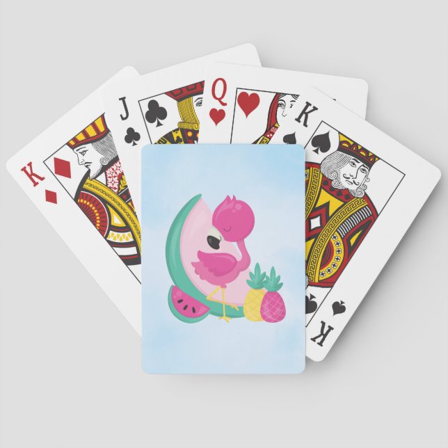Baraja De Cartas Flamingo rosa con sandía y piña (Reverso)