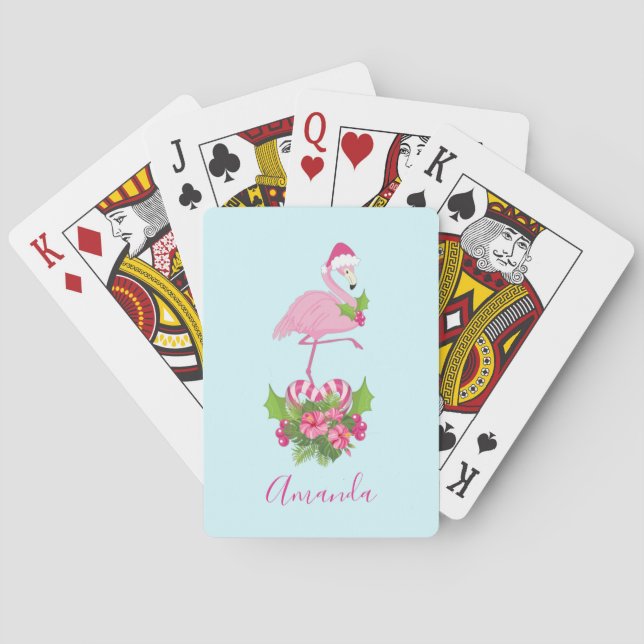 Baraja De Cartas Flamingo rosa en Santa Hat Navidades caprichosos (Reverso)