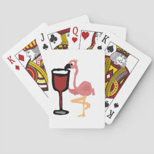 Baraja De Cartas Flamingo rosa gracioso que bebe vino rojo