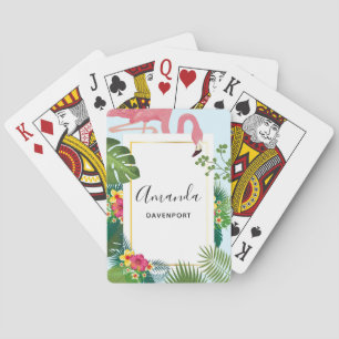 Baraja De Cartas Flamingo rosa y hojas tropicales de diseño