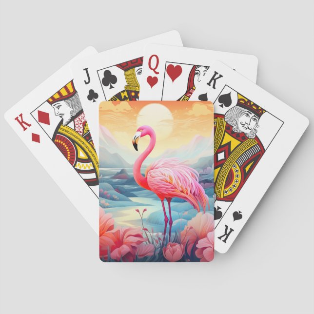 Baraja De Cartas Flamingo tropical con flores-76280 (Reverso)