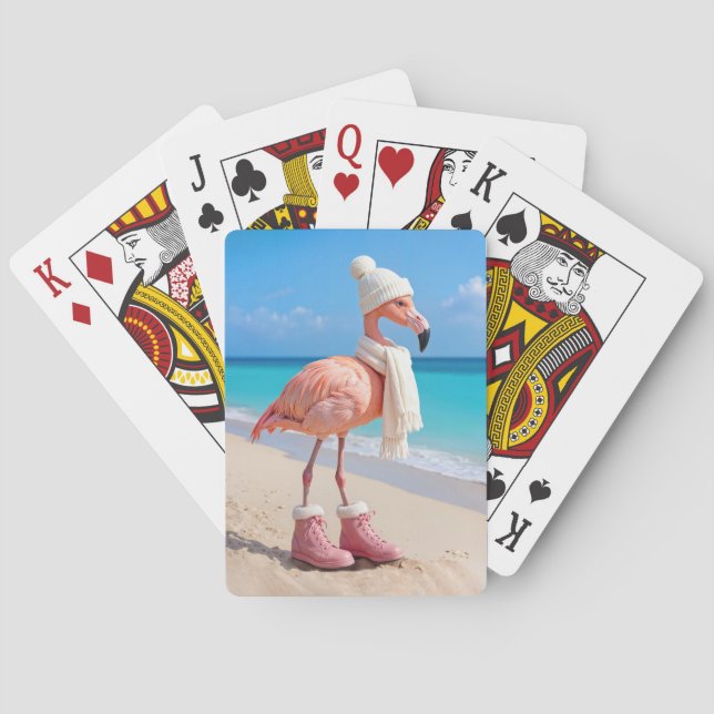 Baraja De Cartas Flamingo Wearing Winter Scarf and Hat (Reverso)