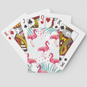 Baraja De Cartas Flamingo y hojas tropicales, patrón de verano.