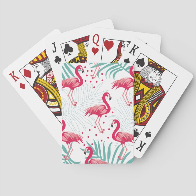 Baraja De Cartas Flamingo y hojas tropicales, patrón de verano. (Reverso)
