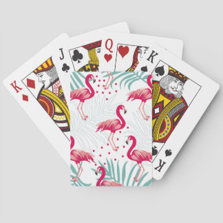 Baraja De Cartas Flamingo y hojas tropicales, patrón de verano.