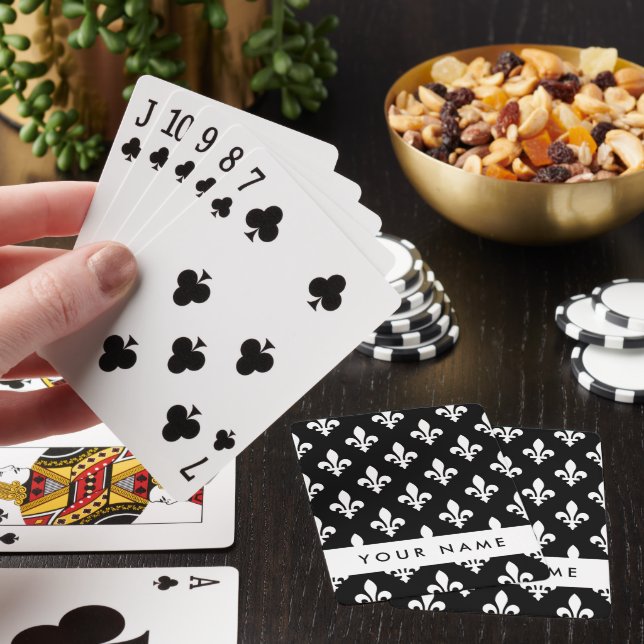 Baraja De Cartas Fleur de Lis, Blanco sobre Negro, Blanco, Tu Nombr (In Situ)