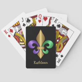 Baraja De Cartas Fleur de Lis de Mardi Gras de color púrpura verde