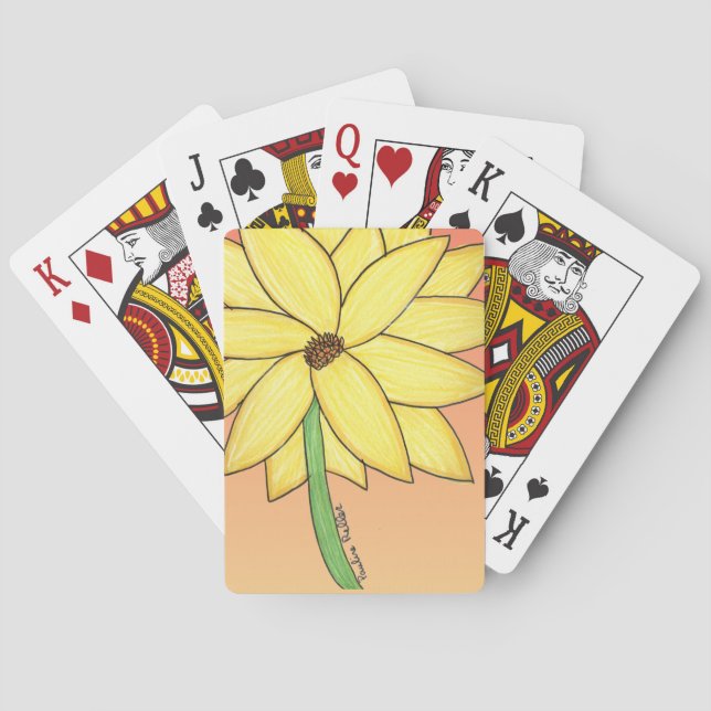 Baraja De Cartas Flor amarilla con fondo naranja (Reverso)