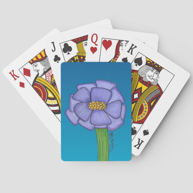 Baraja De Cartas Flor Cuadrada Morada con fondo Azul (Reverso)