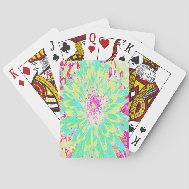 Baraja De Cartas Flor Dahlia decorativa amarillo y magenta (Reverso)