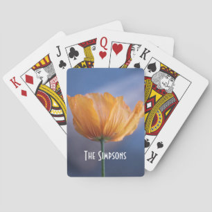 Baraja De Cartas flor de amapola amarilla salvaje con fondo azul.