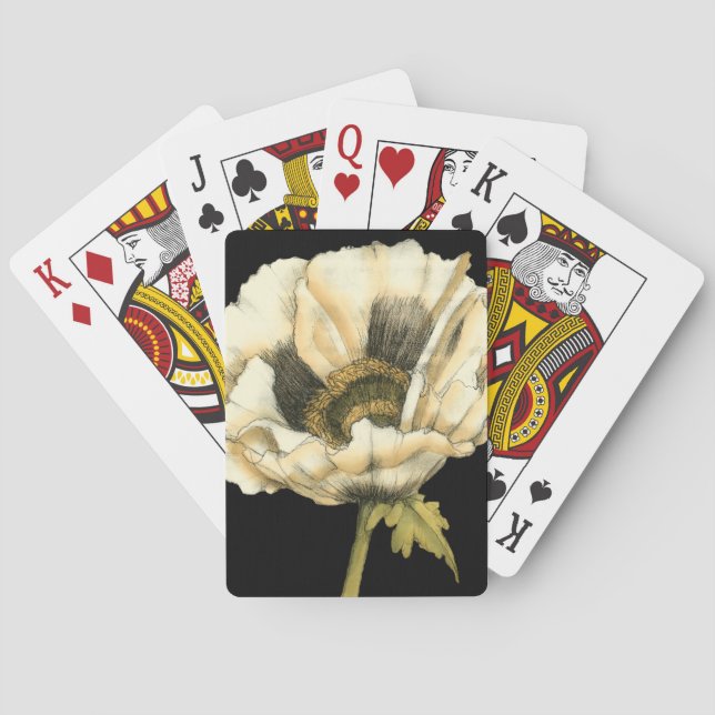 Baraja De Cartas Flor de amapola crema en fondo negro (Reverso)