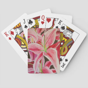 Baraja De Cartas Flor de arte acuarela de lirio rosa Stargazer