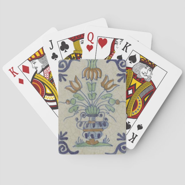 Baraja De Cartas Flor De Cerámica Delft Tile Antiguo