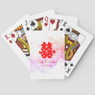 Baraja De Cartas Flor de cerezo de color boda rojo chino