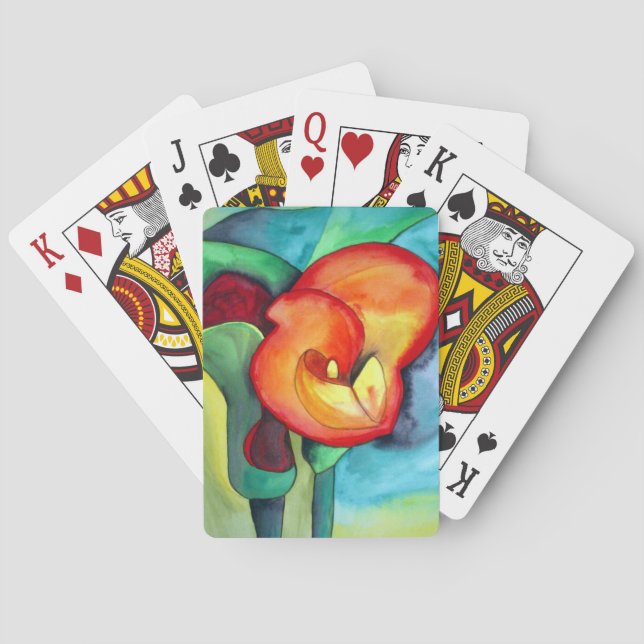 Baraja De Cartas flor de lirio de Canna naranja arte original acuar (Reverso)