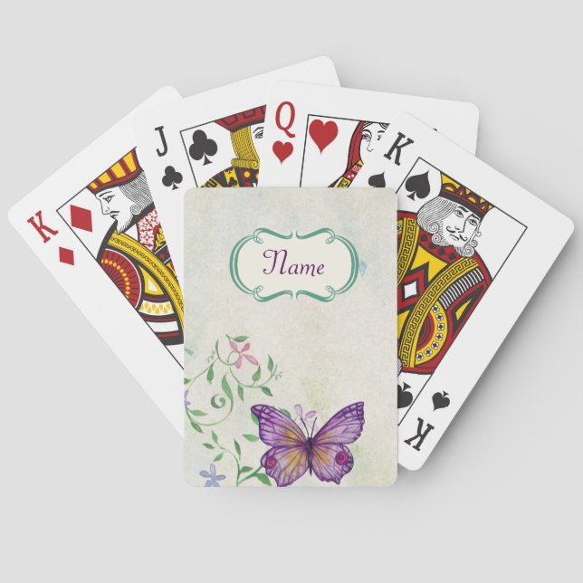 Baraja De Cartas Flor de mariposa vintage (Reverso)
