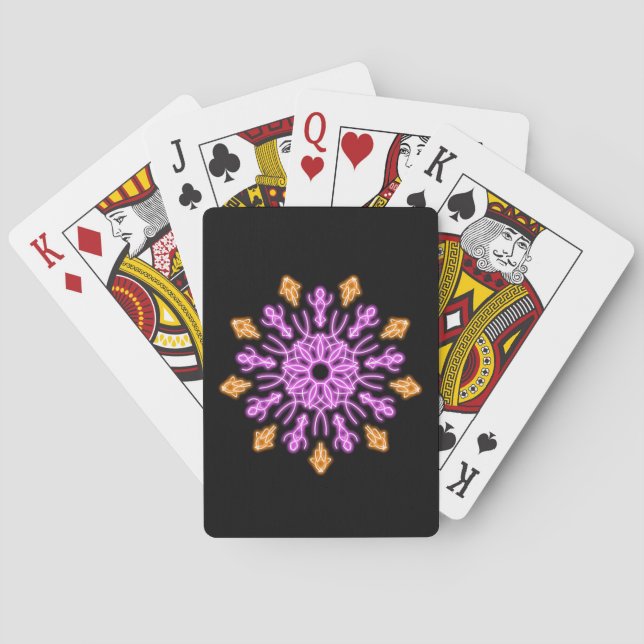 Baraja De Cartas Flor de neón rosa y naranja (Reverso)