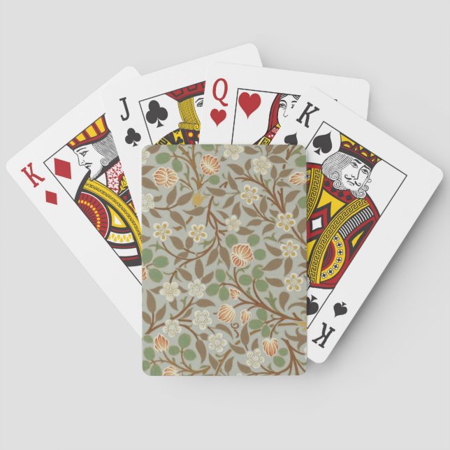 Baraja De Cartas Flor de trébol botánico de William Morris (Reverso)