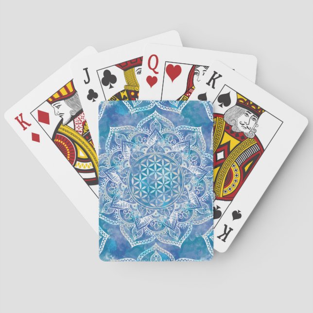 Baraja De Cartas Flor de vida en Lotus - Azul acuarela (Reverso)